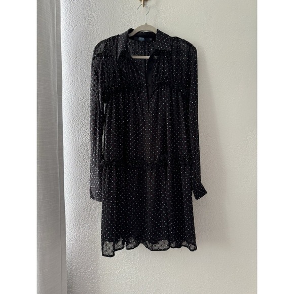Anthropology EVA FRANCO Haven Ruffle Polka Dot Collar TUNIC DRESS BLACK 6 - Picture 3 of 14